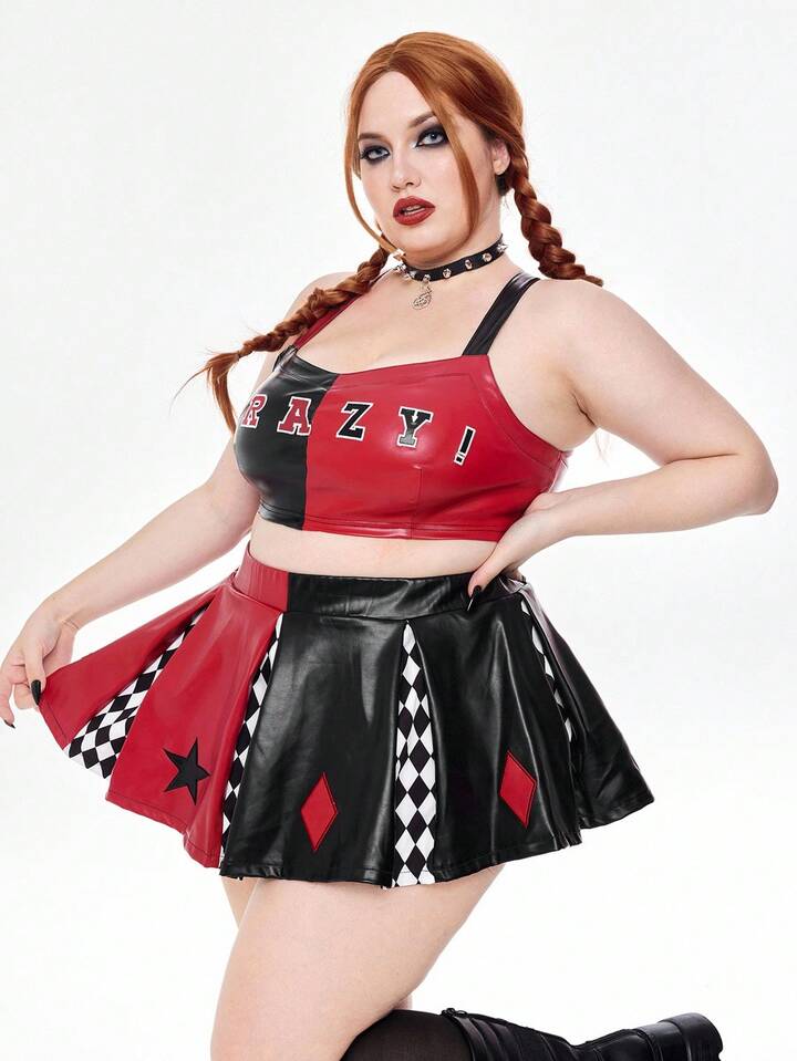 ROMWE Avant Plus Size Women Letter Graphic Camisole Top And Mini Skirt Costume Set 2 ROMWE Avant Plus Size Women Letter Graphic Camisole Top And Mini Skirt Costume Set