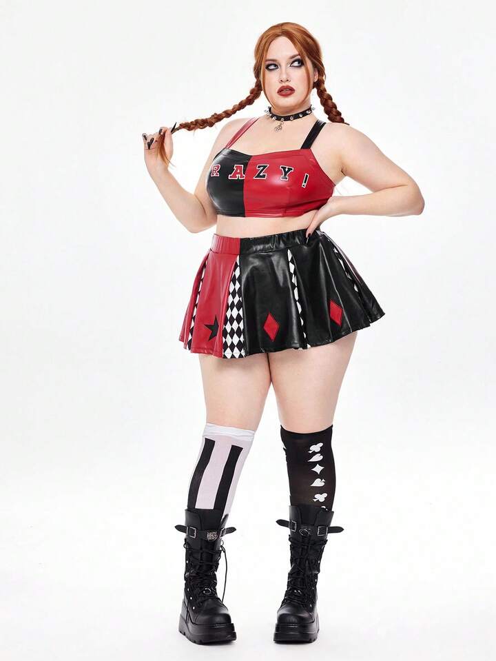 ROMWE Avant Plus Size Women Letter Graphic Camisole Top And Mini Skirt Costume Set 5 ROMWE Avant Plus Size Women Letter Graphic Camisole Top And Mini Skirt Costume Set