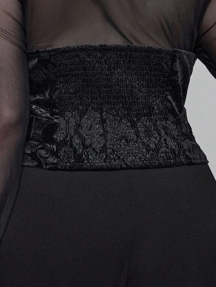 EDITION Plus Size Goth Mysterious Velvet Print Detachable Faux Fur Collar Vest 5 EDITION Plus Size Goth Mysterious Velvet Print Detachable Faux Fur Collar Vest