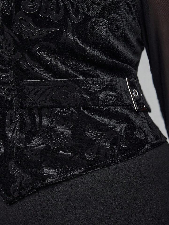 EDITION Plus Size Goth Mysterious Velvet Print Detachable Faux Fur Collar Vest 7 EDITION Plus Size Goth Mysterious Velvet Print Detachable Faux Fur Collar Vest