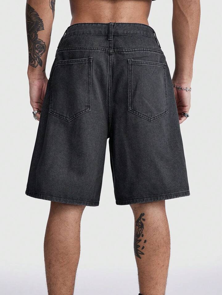Grunge Punk Men's Loose Fit Casual Denim Bermuda Shorts With Pockets, School 3 Grunge Punk Men's Loose Fit Casual Denim Bermuda Shorts With Pockets, School