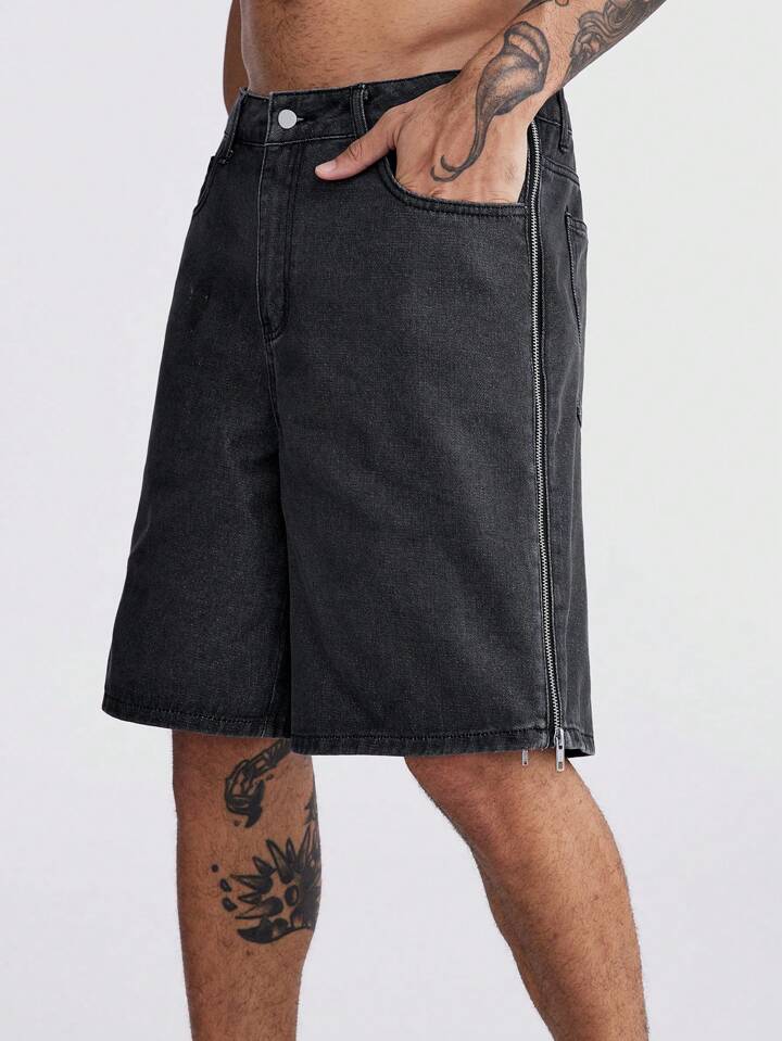 Grunge Punk Men's Loose Fit Casual Denim Bermuda Shorts With Pockets, School 4 Grunge Punk Men's Loose Fit Casual Denim Bermuda Shorts With Pockets, School