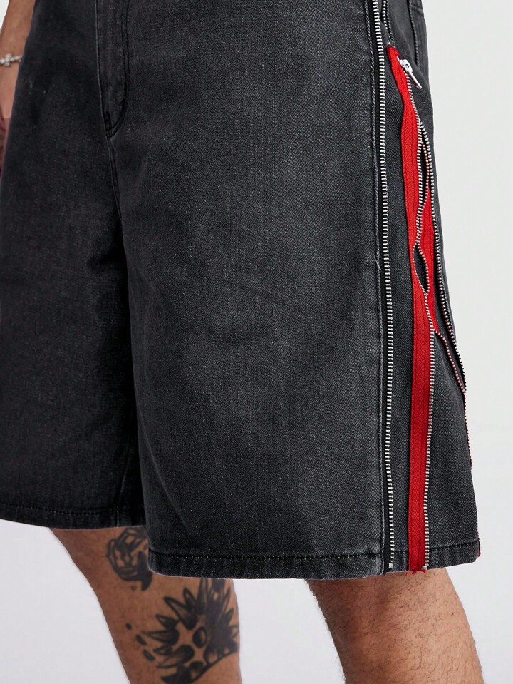 Grunge Punk Men's Loose Fit Casual Denim Bermuda Shorts With Pockets, School 5 Grunge Punk Men's Loose Fit Casual Denim Bermuda Shorts With Pockets, School