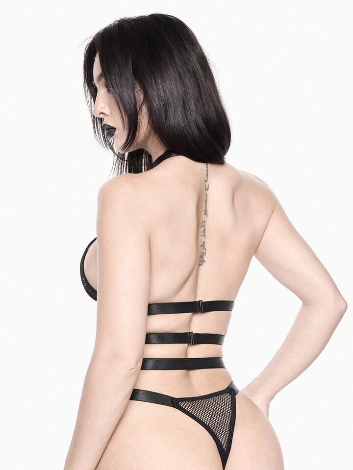 Grunge Punk Dark Punk Mesh Five-Pointed Star Triangle Cup Halter Bra & Panty Lingerie Set, Sexy Intimate Apparel 3 Grunge Punk Dark Punk Mesh Five-Pointed Star Triangle Cup Halter Bra & Panty Lingerie Set, Sexy Intimate Apparel