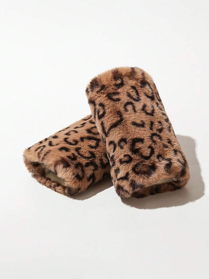 Kawaii 1 Pair Leopard Print Fingerless Gloves, Warm