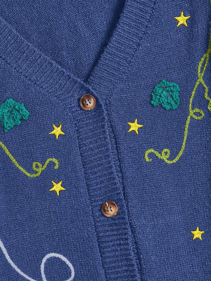 Fairycore Plus Size Women Halloween Cottagecore Pumpkin, Ghost, Moon Embroidered Cardigan Sweater