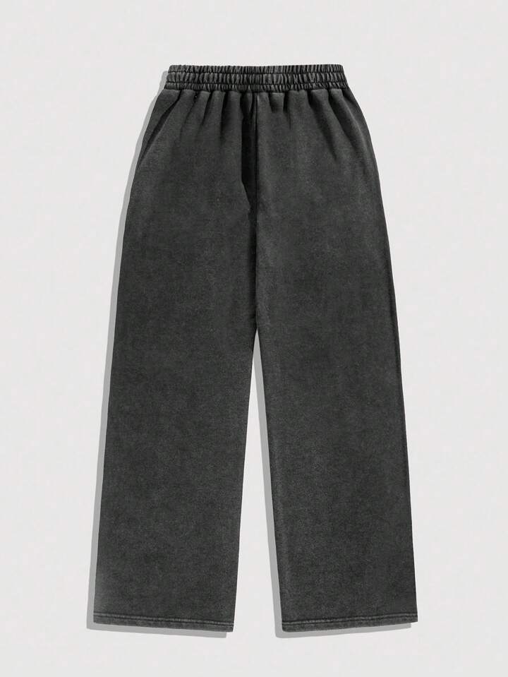 Prep Men's Letter Print College Drawstring Waist Pockets Wide Leg Casual Sweatpants