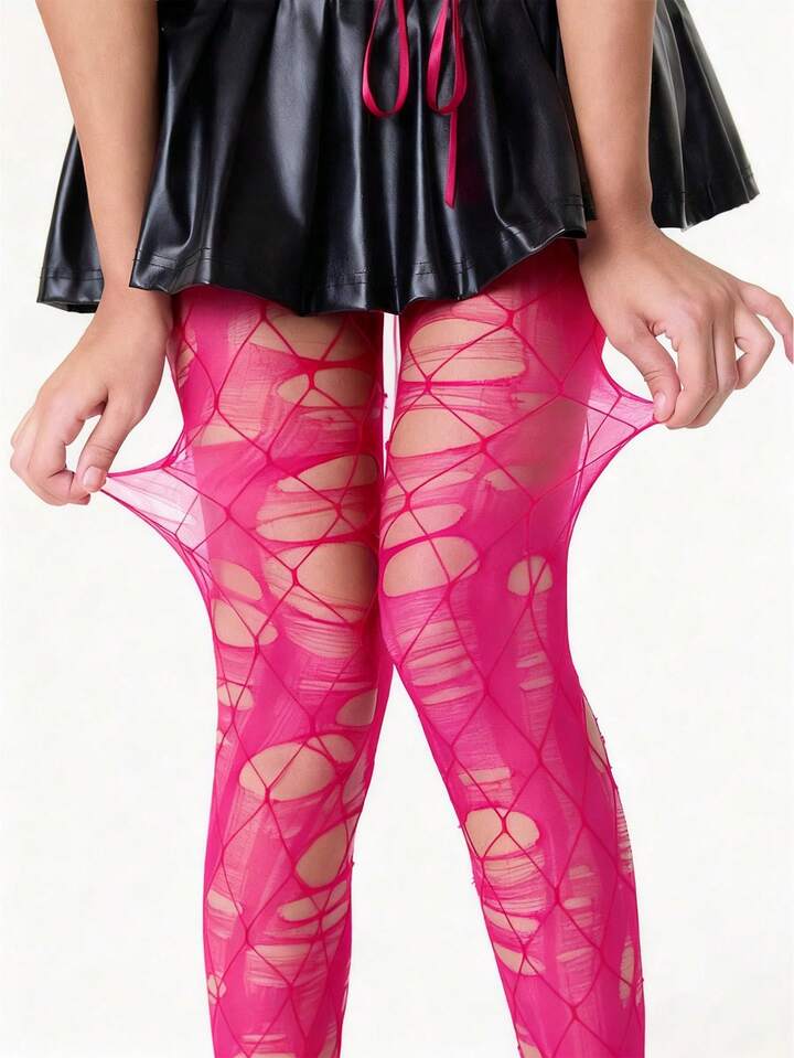 Grunge Punk 1 Pair Red Solid Color Fishnet Socks + 1 Pair Red Stockings, Y2K Baddie Style Set, Suitable For Daily Street Wear