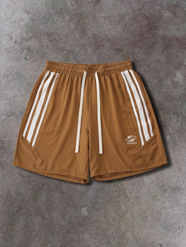 Street Life Men's Contrast Stripe Drawstring Waist Casual Patchwork Webbing Shorts, Summer