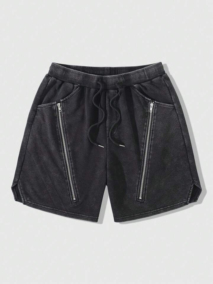 Casual Men's Street Life Metal Zipper Loose Washed Shorts