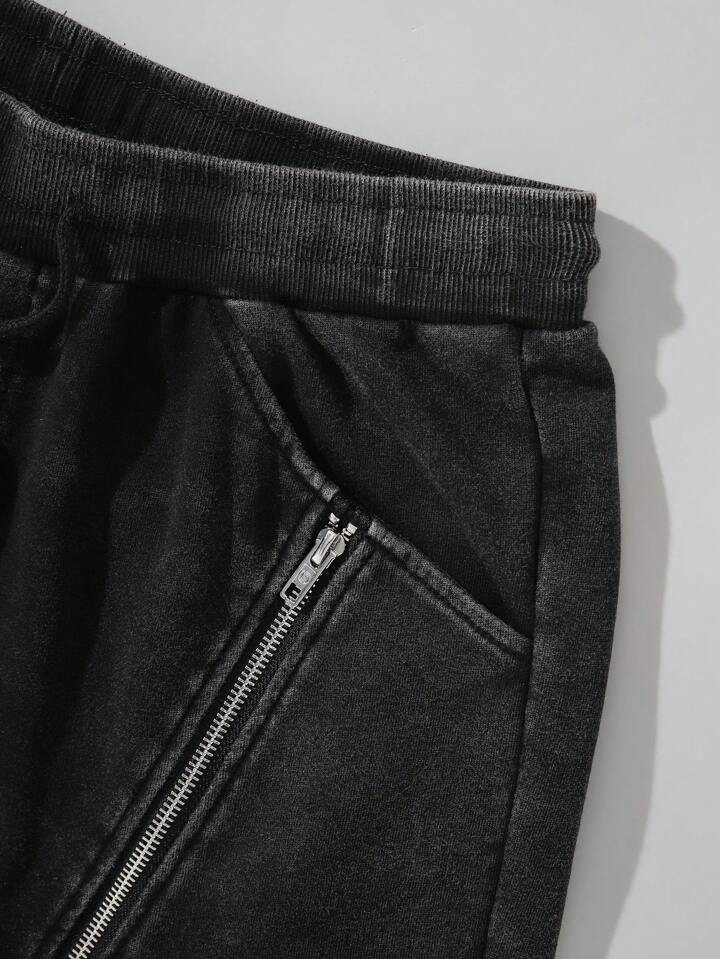 Casual Men's Street Life Metal Zipper Loose Washed Shorts