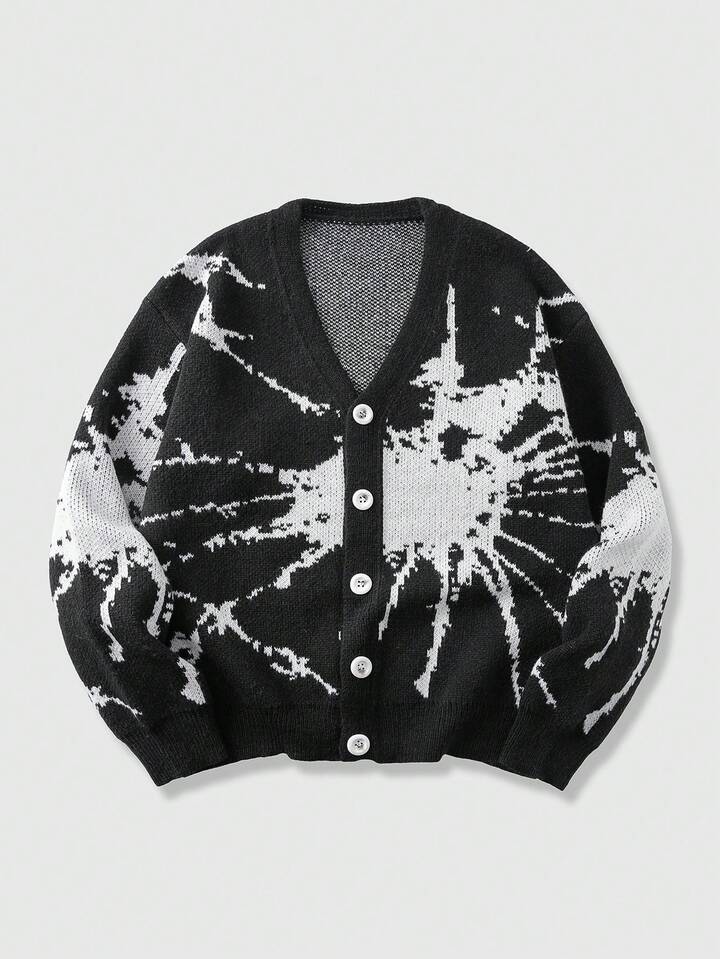 Street Life Men's Casual Spider Web Jacquard Knit Cardigan, Autumn/Winter