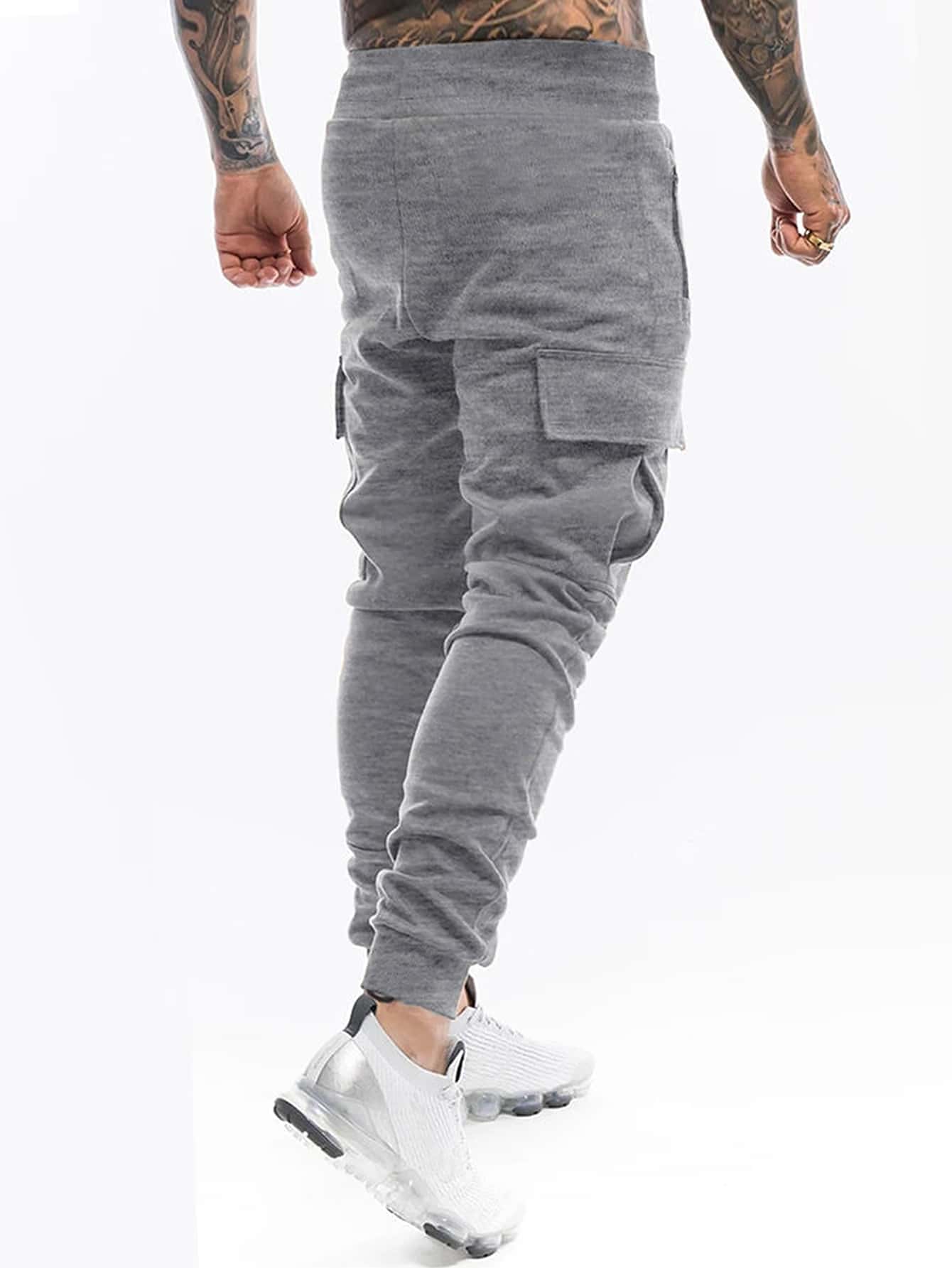 Casual Men Lightning Print Flap Pocket Sweatpants, School