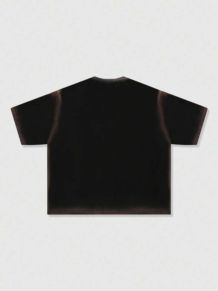 Men's Street Life Glitter Diamond Trim Spray Printed Short Sleeve T-Shirt, Loose Cropped Style