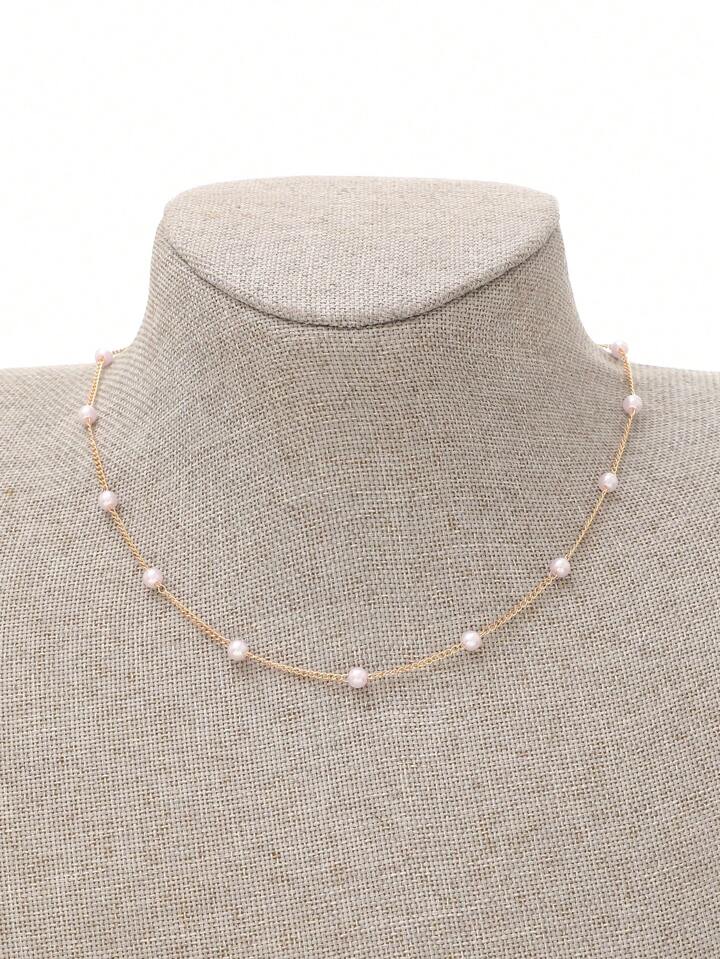 Fairycore 1pc Faux Pearl Necklace With Olive Green Sun Shaped Pendant, Daily Wear & Holiday Gift 4 Fairycore 1pc Faux Pearl Necklace With Olive Green Sun Shaped Pendant, Daily Wear & Holiday Gift