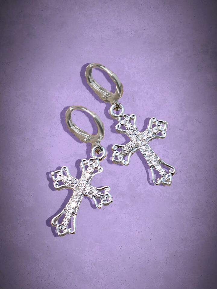 Goth 1pair Fashion Zinc Alloy Rhinestone Decor Cross Drop Earrings For Women For Daily Decoration 2 Goth 1pair Fashion Zinc Alloy Rhinestone Decor Cross Drop Earrings For Women For Daily Decoration