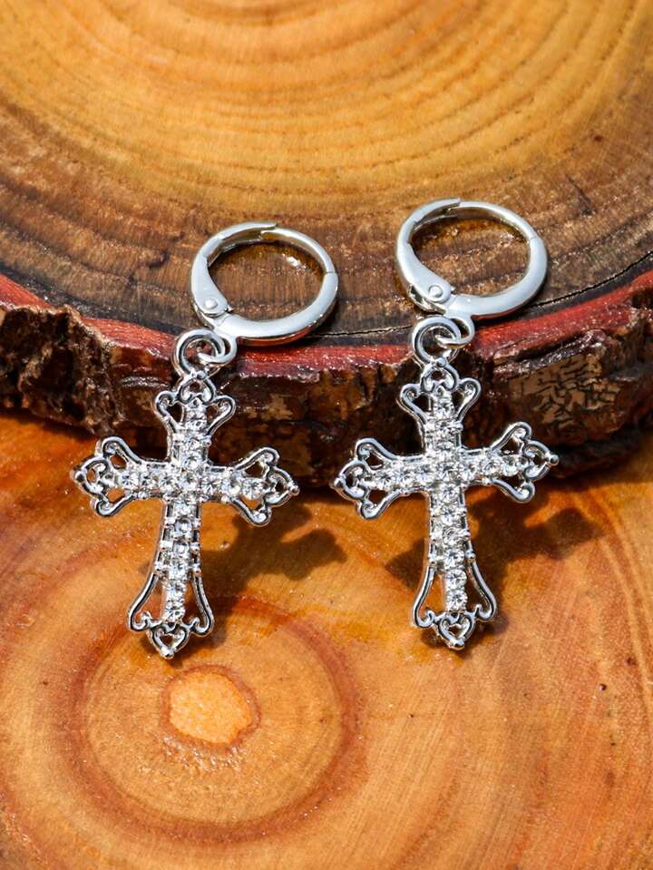 Goth 1pair Fashion Zinc Alloy Rhinestone Decor Cross Drop Earrings For Women For Daily Decoration 3 Goth 1pair Fashion Zinc Alloy Rhinestone Decor Cross Drop Earrings For Women For Daily Decoration