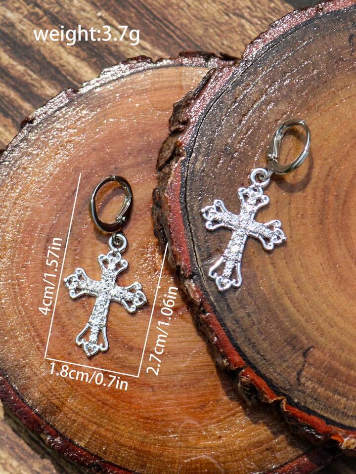 Goth 1pair Fashion Zinc Alloy Rhinestone Decor Cross Drop Earrings For Women For Daily Decoration 4 Goth 1pair Fashion Zinc Alloy Rhinestone Decor Cross Drop Earrings For Women For Daily Decoration