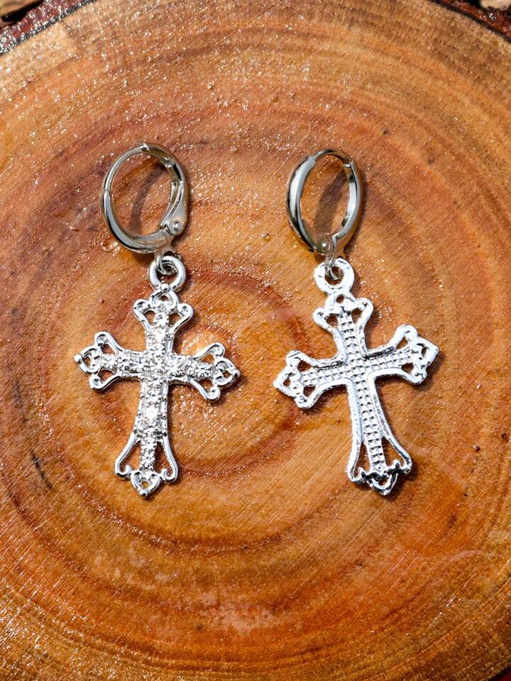 Goth 1pair Fashion Zinc Alloy Rhinestone Decor Cross Drop Earrings For Women For Daily Decoration 5 Goth 1pair Fashion Zinc Alloy Rhinestone Decor Cross Drop Earrings For Women For Daily Decoration
