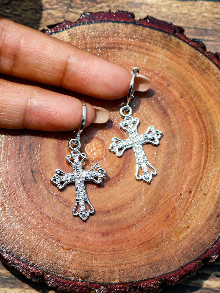 Goth 1pair Fashion Zinc Alloy Rhinestone Decor Cross Drop Earrings For Women For Daily Decoration 6 Goth 1pair Fashion Zinc Alloy Rhinestone Decor Cross Drop Earrings For Women For Daily Decoration