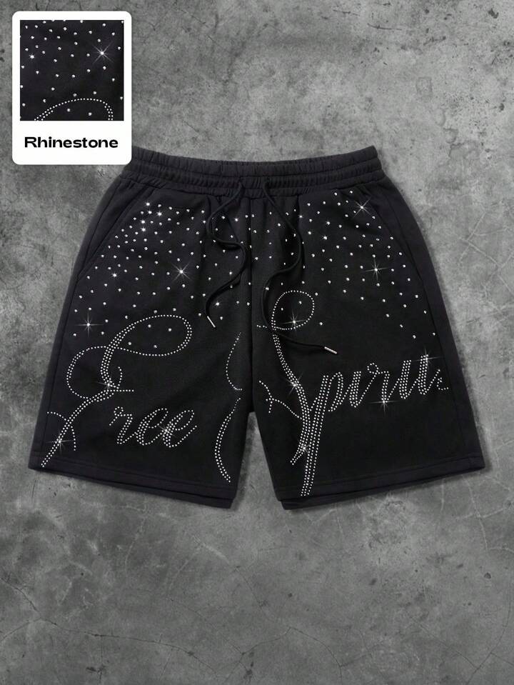 Street Life Men's Street Style Side Rhinestone Decor Casual Shorts