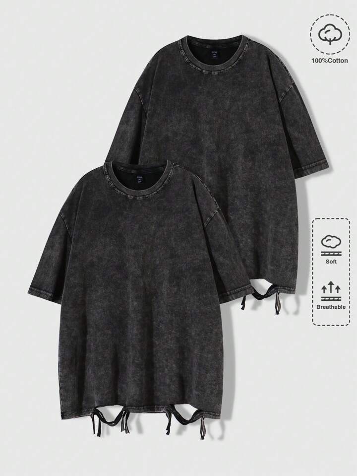 Men's Oversized Street Life Ripped Round Neck Short Sleeve Casual T-Shirt