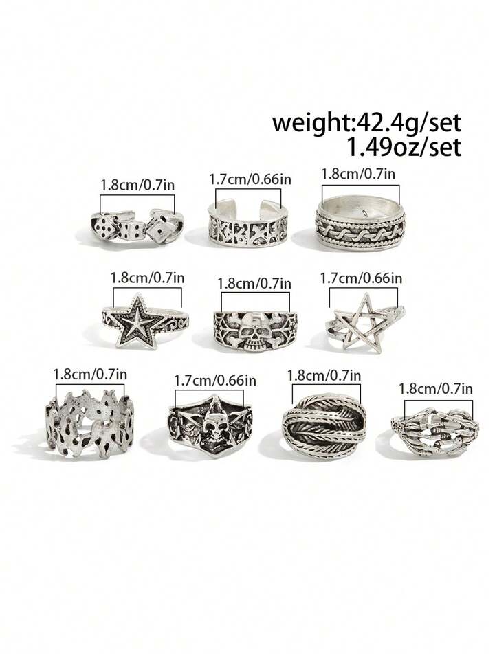 Goth 4pcs/Set Punk Style Spiral Star Rings, Adjustable Ring Set For Couples 5 Goth 4pcs/Set Punk Style Spiral Star Rings, Adjustable Ring Set For Couples