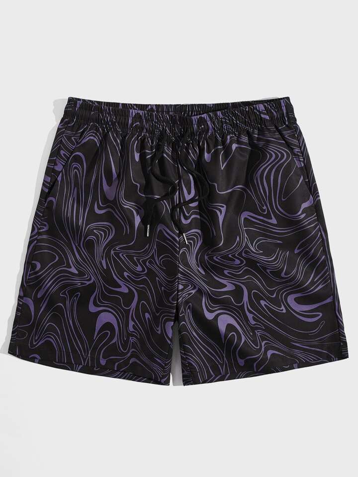 Street Life Men Marble Print Drawstring Waist Shorts, School