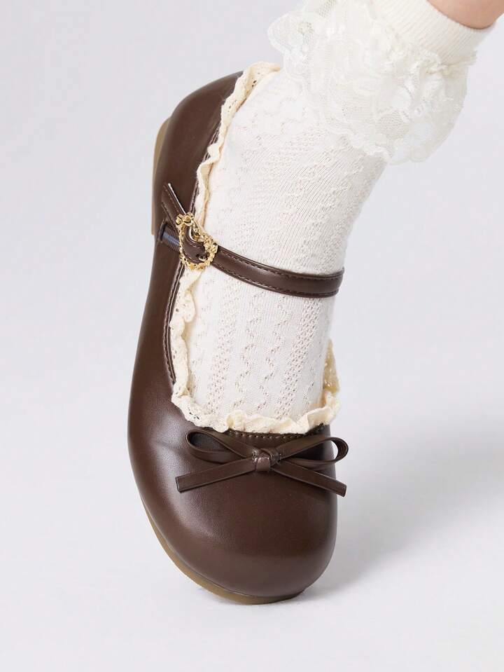Kawaii Women's Brown Loafers, Closed Toe Mary Jane Pumps, Bow & Lace Lolita Ballet Flats For Christmas