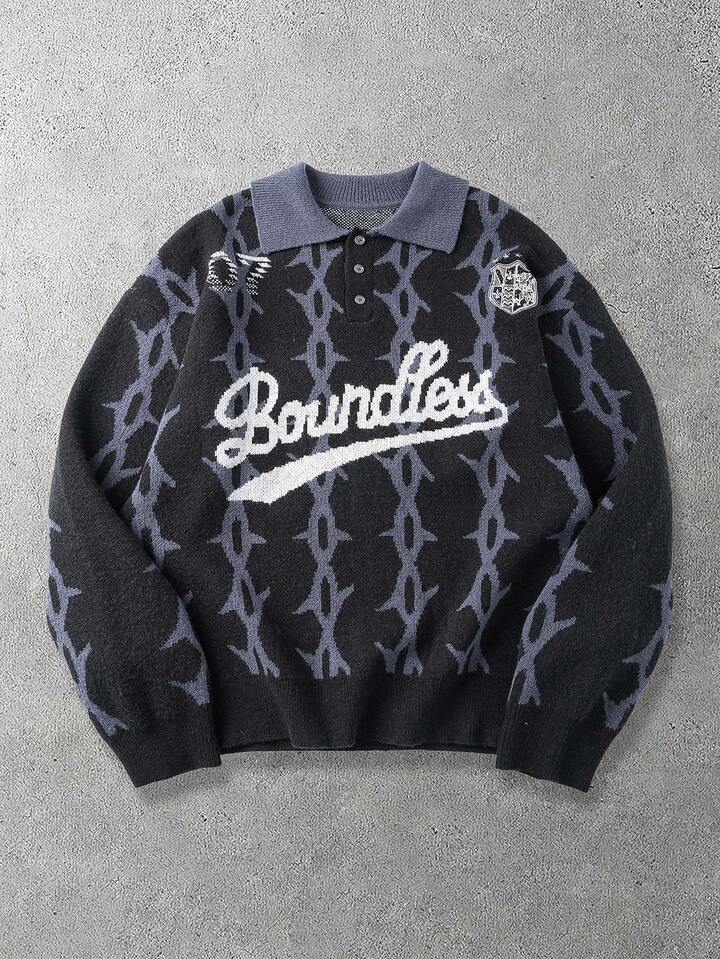 Men's Casual Printed Knit Sweater