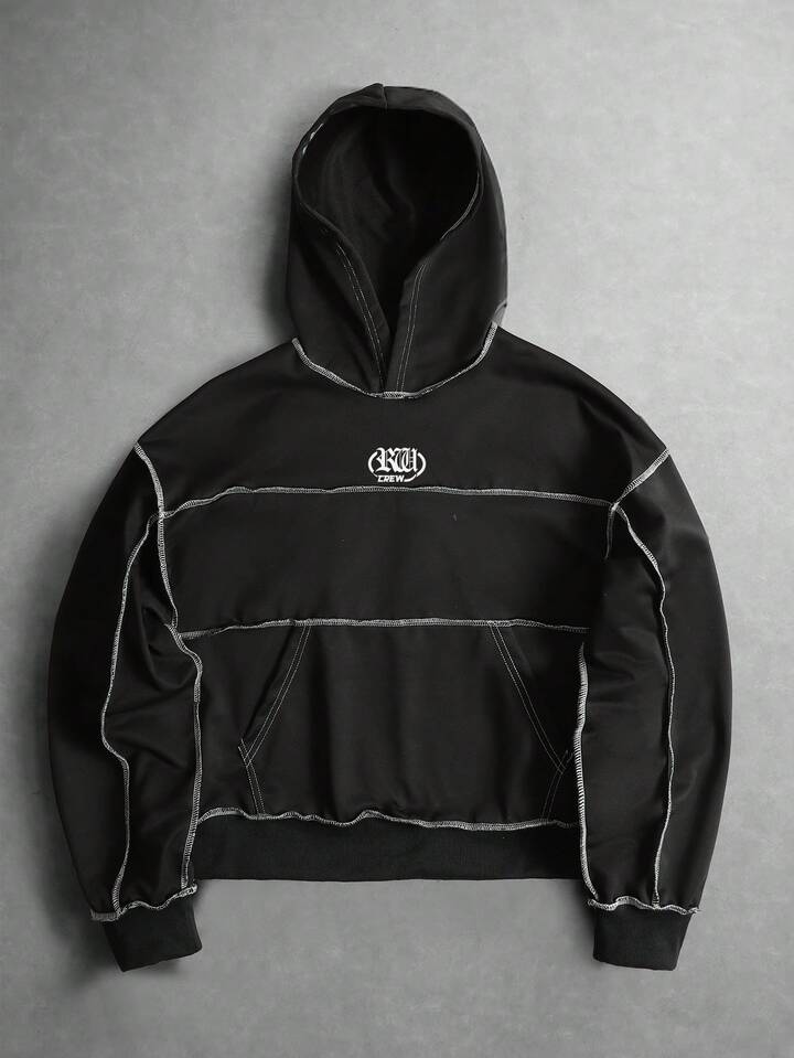 Casual Men's Loose Fit Contrast Color Patchwork Hoodie
