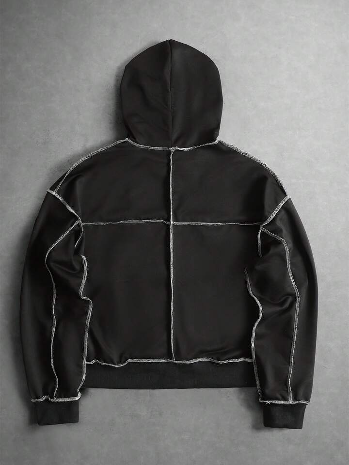 Casual Men's Loose Fit Contrast Color Patchwork Hoodie