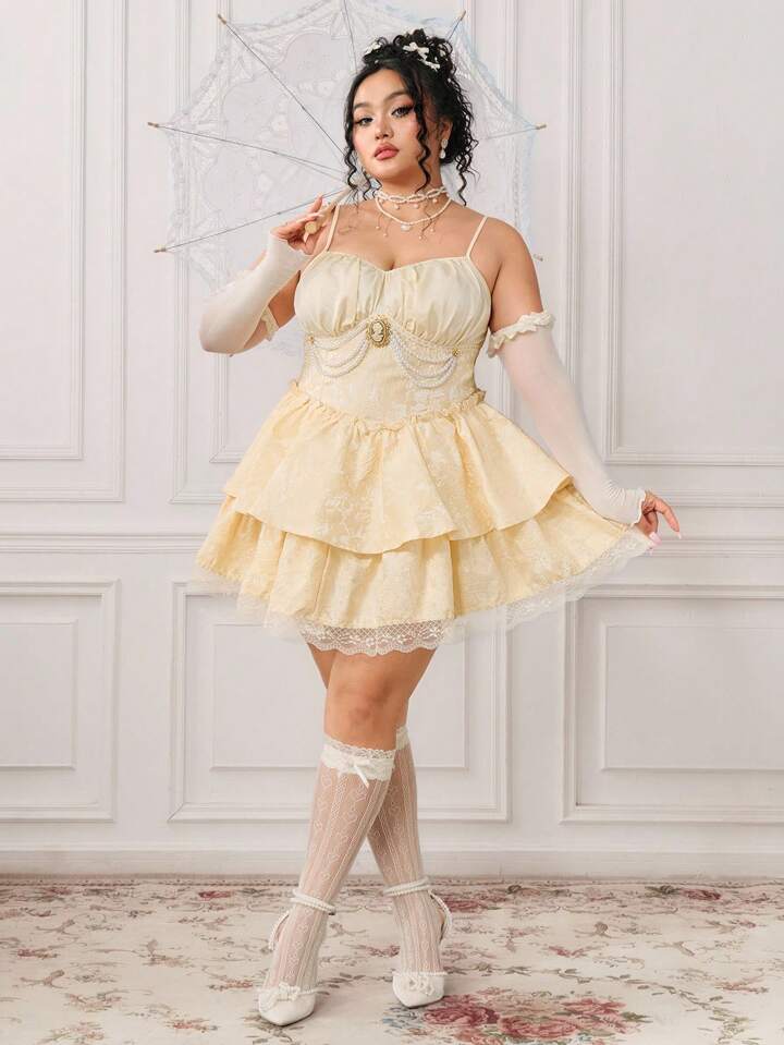 EDITION Plus Size Elegant Lace Patchwork Sleeveless Dress, Summer