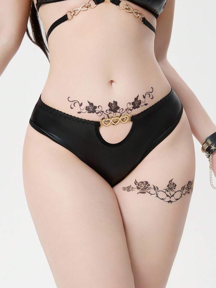 Grunge Punk 1pc Dark Punk Heart Metal Buckle Thong Panty
