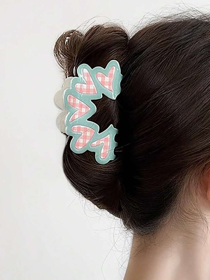 Kawaii 1pc Back To School Series Floral Plaid Bow Hair Clip, Hair Claw Hair Accessories
