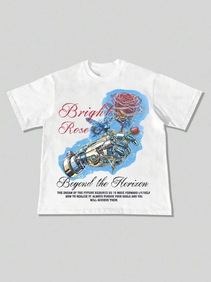 Street Life Men's Casual Summer Slogan & Floral Print Round Neck Short Sleeve T-Shirt