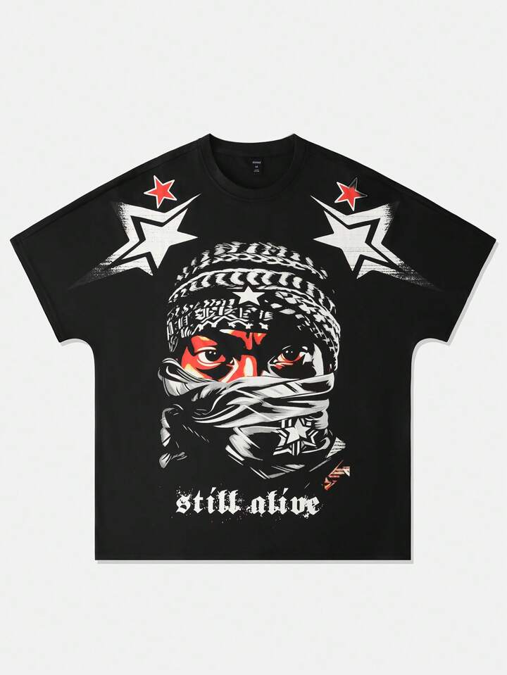 Street Life Men's Vintage Loose Fit Graphic Printed Short Sleeve T-Shirt, High Street Style