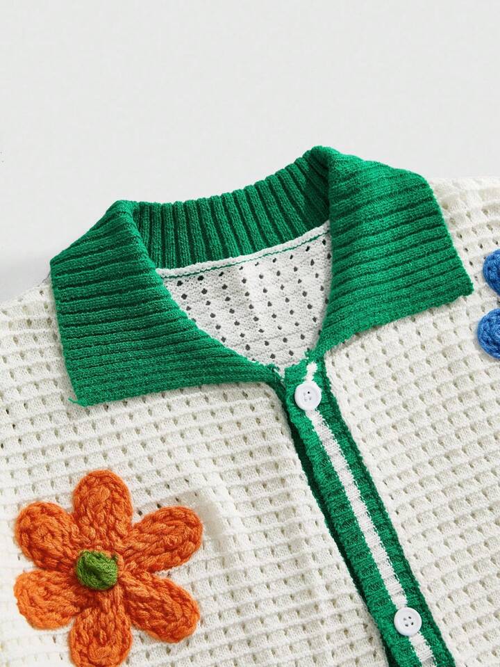 Casual Men's Vacation Floral Decor Contrast Trim Short Sleeve Cardigan