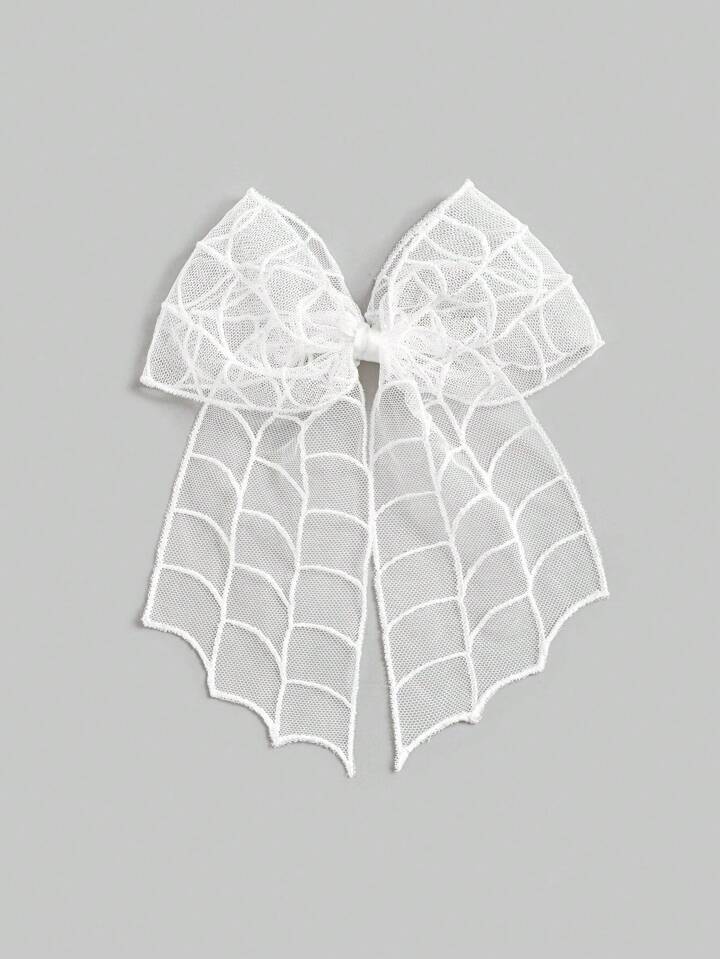 1pc Gothic Style Lace Spider Web Bow Hair Clip Accessory For Women, Halloween