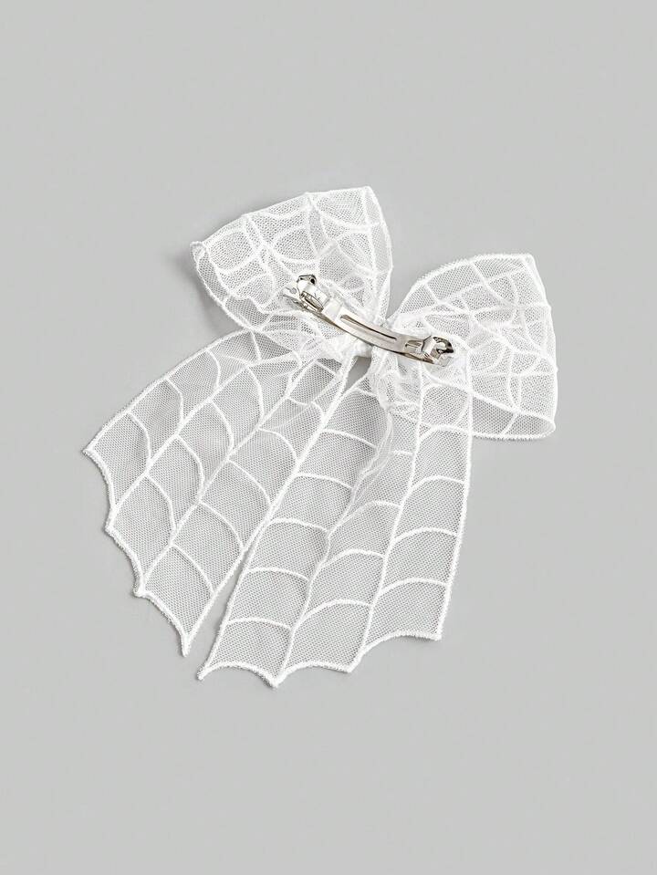1pc Gothic Style Lace Spider Web Bow Hair Clip Accessory For Women, Halloween