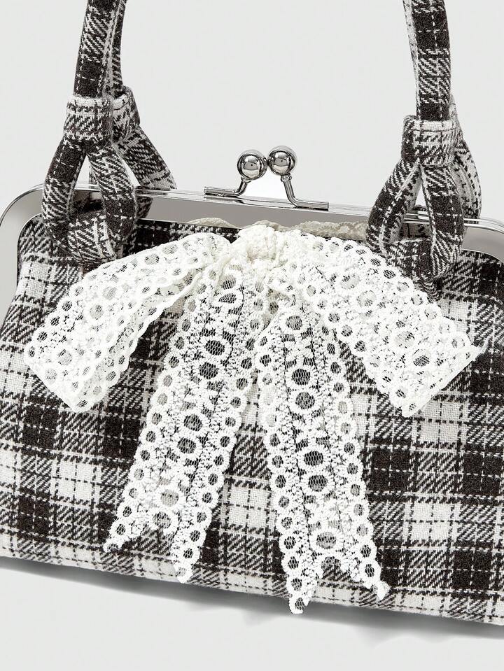 Fairycore Fashionable Elegant Plaid Bow Handbag