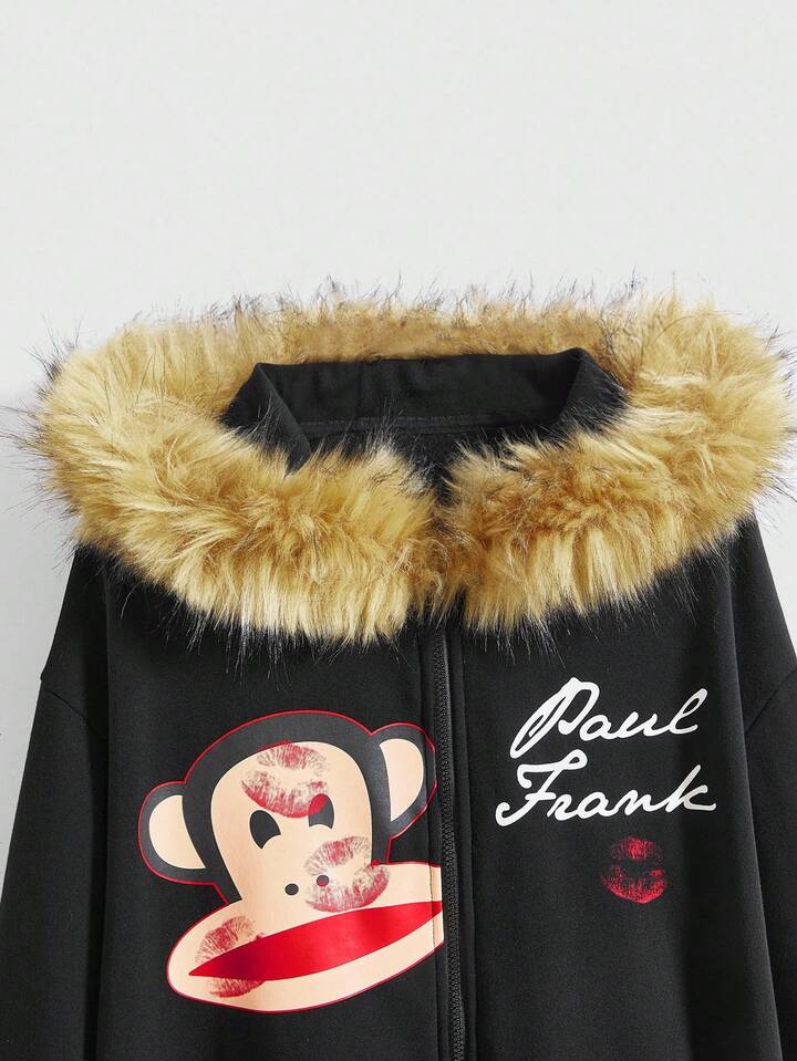 Paul Frank X ROMWE Plus Size Kpop Y2K Baddie Letter & Cartoon Graphic Contrast Fuzzy Trim Hooded Sweatshirt 7 Paul Frank X ROMWE Plus Size Kpop Y2K Baddie Letter & Cartoon Graphic Contrast Fuzzy Trim Hooded Sweatshirt