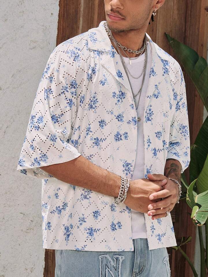 Casual Men's Boxy Fit Loose Vacation Shirt, Vacation