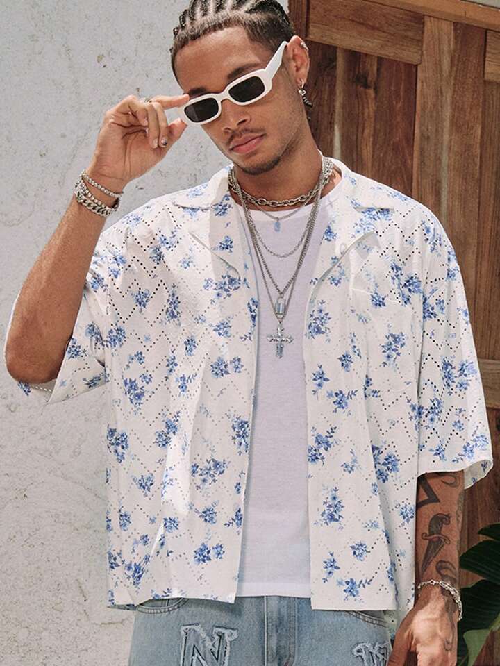 Casual Men's Boxy Fit Loose Vacation Shirt, Vacation