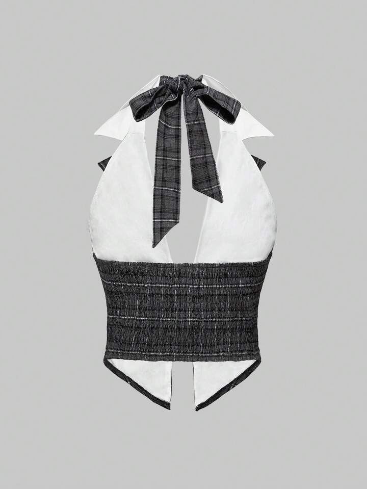 Academia 2pcs Y2K College Girl Colorblock Crop Top And Mini Skirt Set