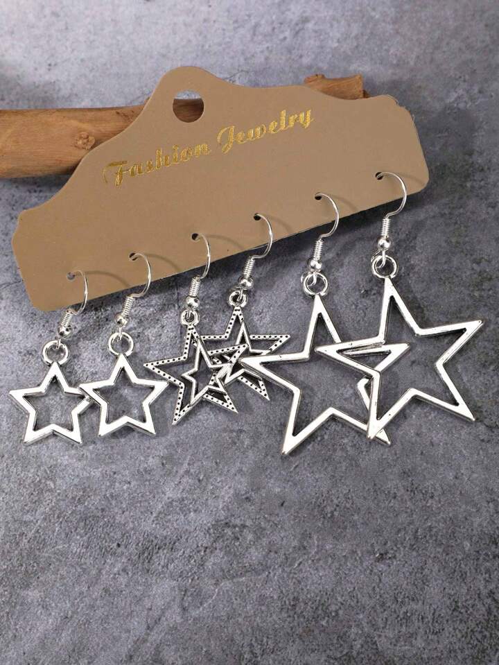 Goth 3pairs Star Design Drop Earrings