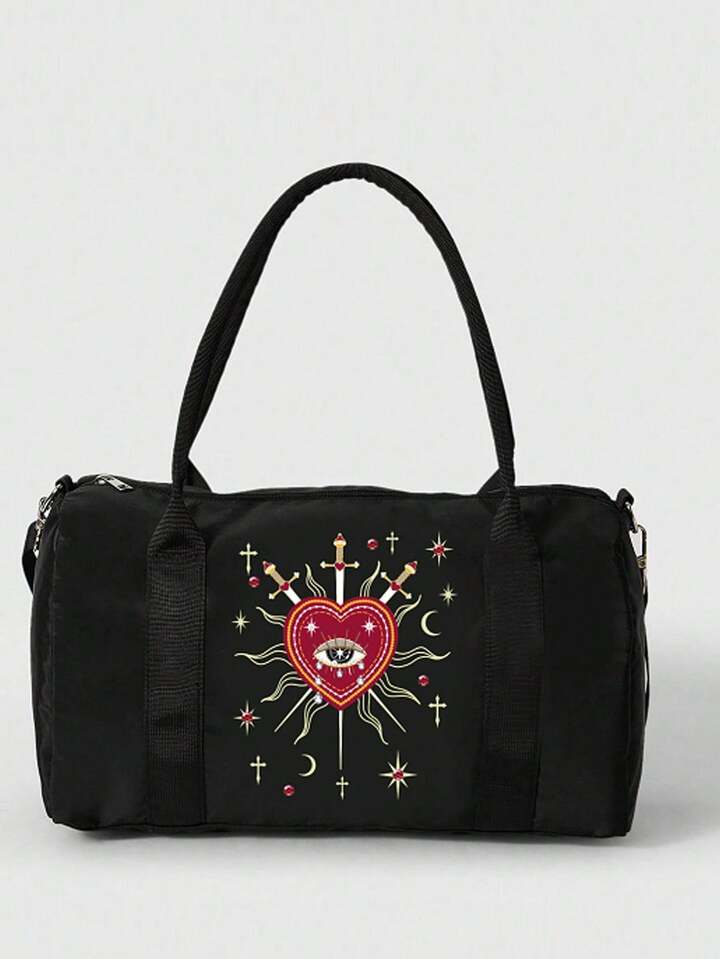 Hippie Item No. 1337053. Rabbit & Bow Pattern Weekender Travel Bag For Women. 2-In-1 Handheld & Crossbody Bag, Large Capacity, Lightweight, Suitable For Sport, Gym, Business Trip, Weekend Getaway With Storage Pouch