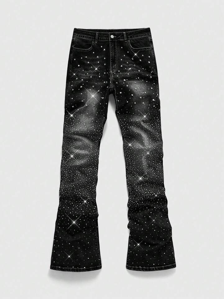 Street Life Men's Sparkling Diamond Layered Flare Jeans