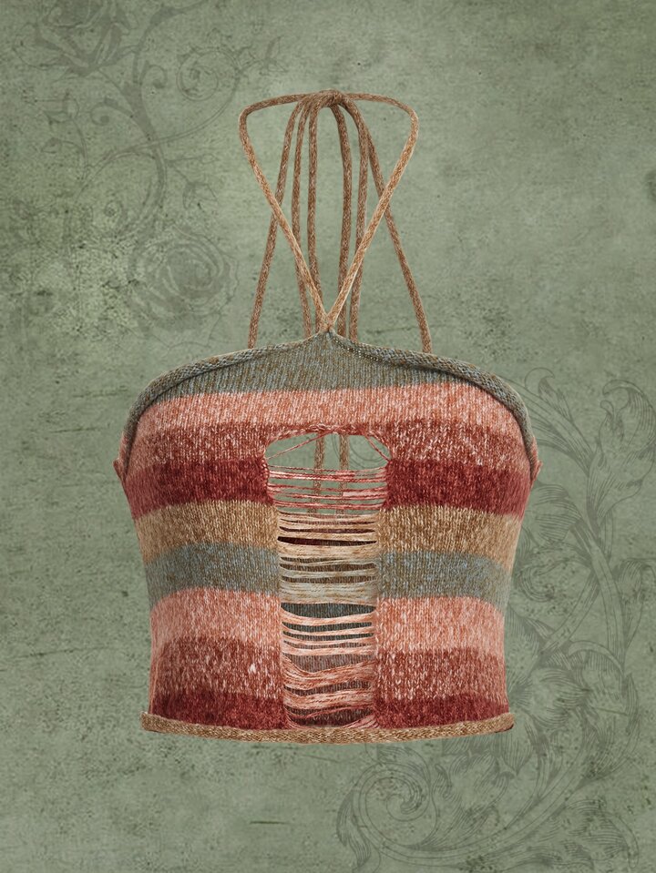 Colorblock Cut Out Halter Knit Top