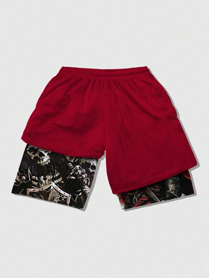 Anime Men's Japanese Skull Printed Drawstring Waist Casual Casual Basketball Shorts, School 2 Anime Men's Japanese Skull Printed Drawstring Waist Casual Casual Basketball Shorts, School